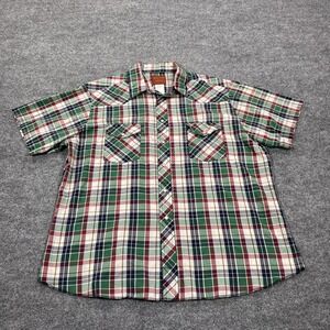 Vintage Rustler Shirt Mens XL Green Plaid Pearl Snap Short Sleeve Western